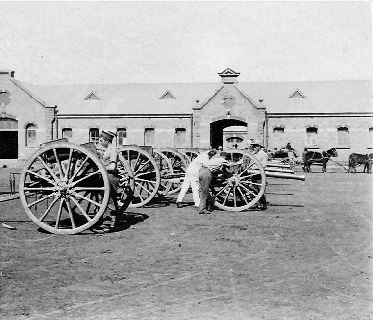 Guns of the 75th Royal Field Artillery, in the Artillery Barracks, Pretoria, South Africa 1901