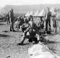 Men of the Yorkshire Regiment breakfasting at their camp at Naauwport after their victory 28th January 1900